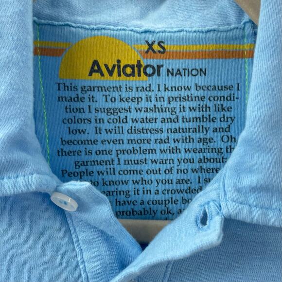 Aviator Nation Polo Shirt Sky Blue Men’s XS - Picture 5 of 7